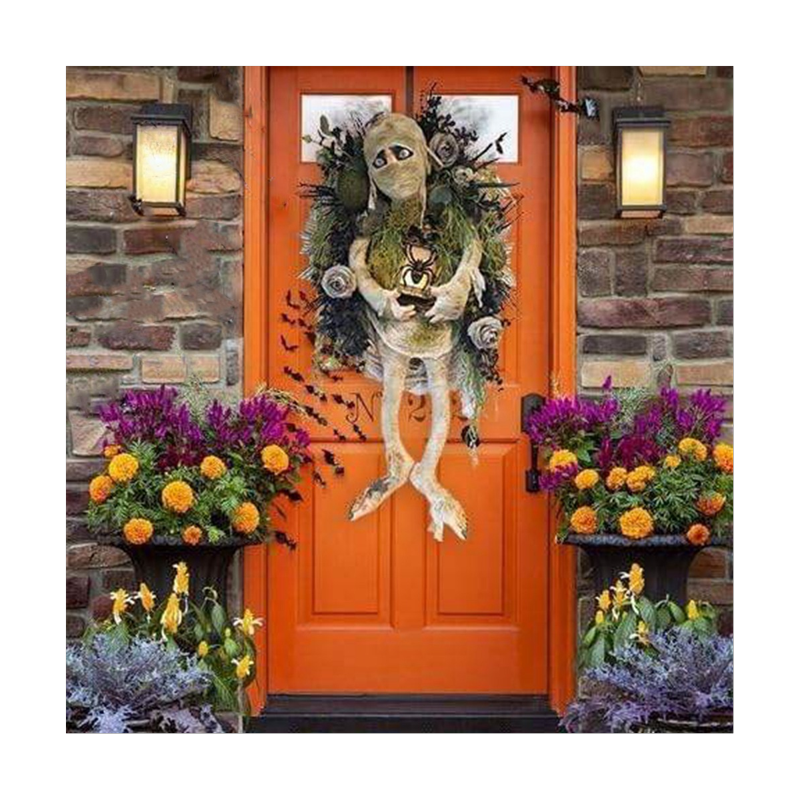 Halloween Mummy Wreath for Front Door Indoor Outdoor Decor - Spooky Fall Gift