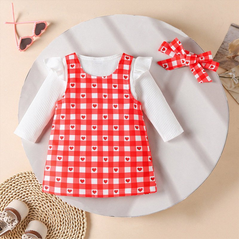 A02-Z1 Red Baby Girl Christmas Outfit 3-6 Months Ruffle Romper & Suspender Dress