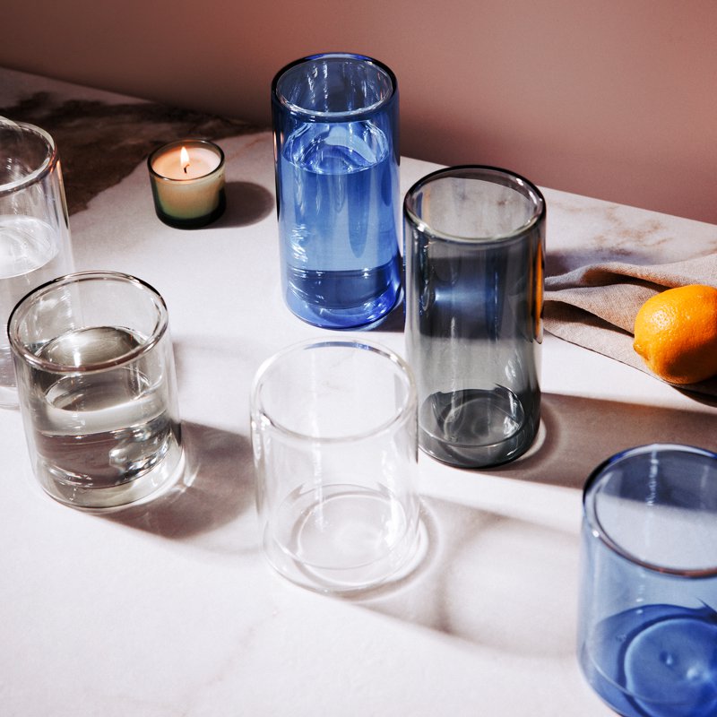 16 fl oz Blue Double Wall Drinking Glass Set - 2 Pack