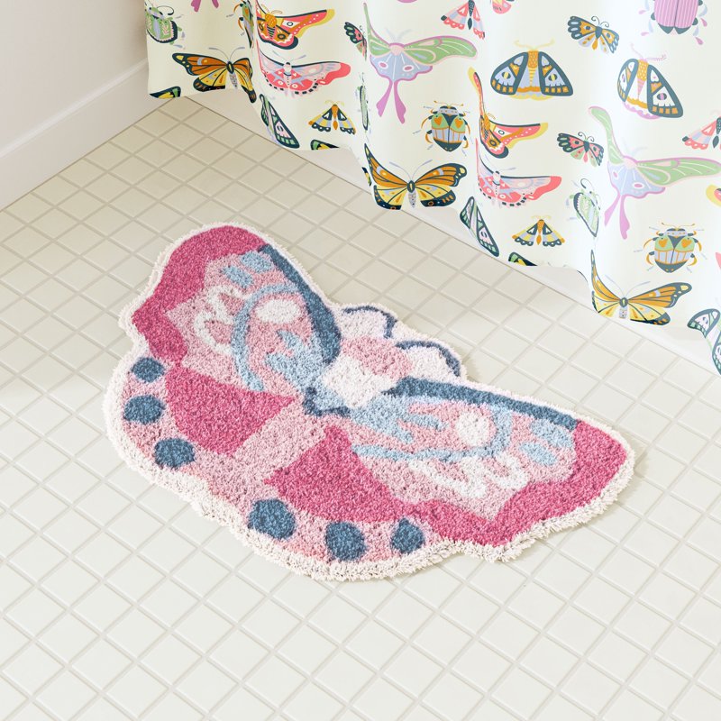 Kids Butterfly Bath Rug - 34 x 20 Inches, Soft Cotton, Non-Slip Backing