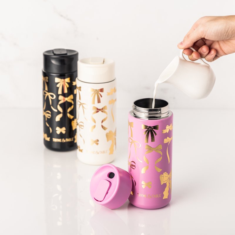 22 oz Stainless Steel Coffee Tumbler - Pink & Gold Bows
