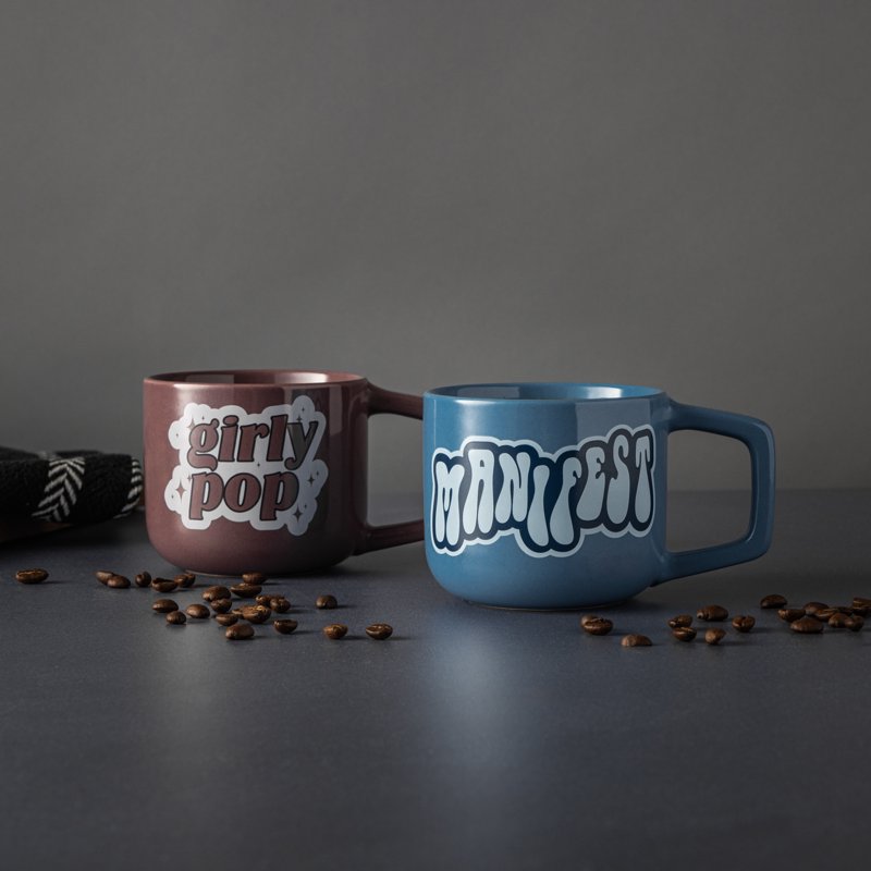 Stoneware Mug Set - Manifest Blue & Girly Pop Purple - 13.8 fl oz