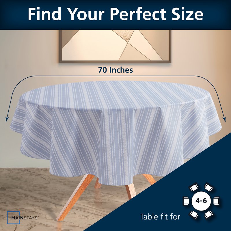 PEVA Indoor & Outdoor Tablecloth 70" Round - Saville Blue Stripe