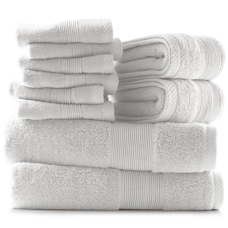 White Bath Towels Set - 2 Bath & 2 Hand Towels, 6 Washcloths, 100% Cotton