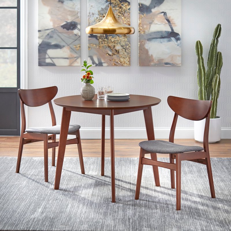 Mid-Century Dining Chairs Set of 2 - Walnut/Dark Gray Upholstery