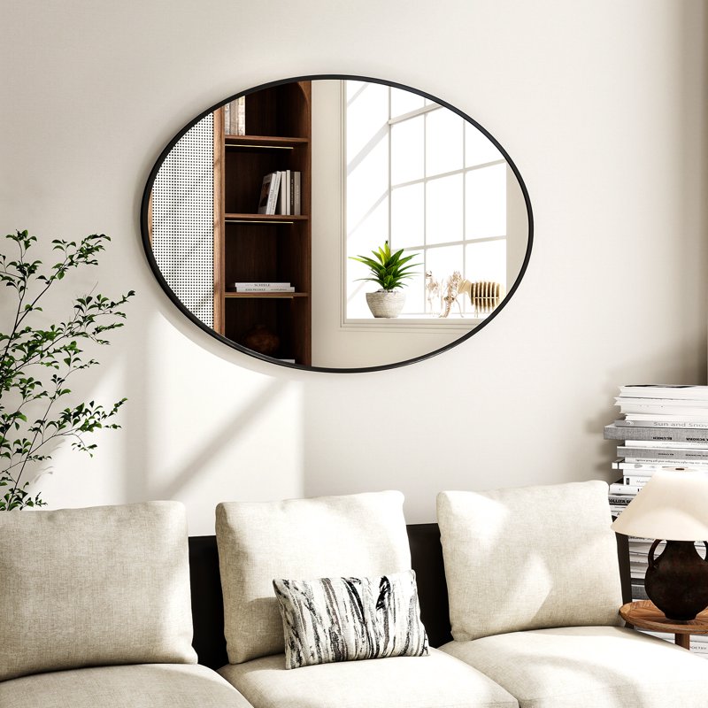 Oval Bathroom Wall Mirror 24x36 Black - Elegant & Durable Frame