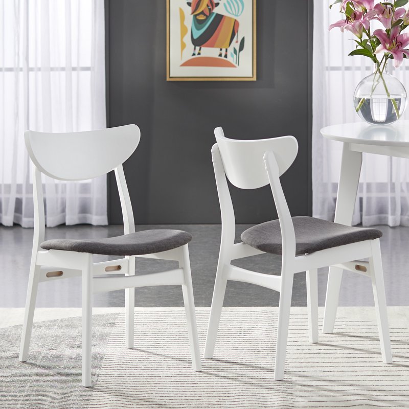 Mid-Century Dining Chairs Set of 2 - White/Gray Upholstery