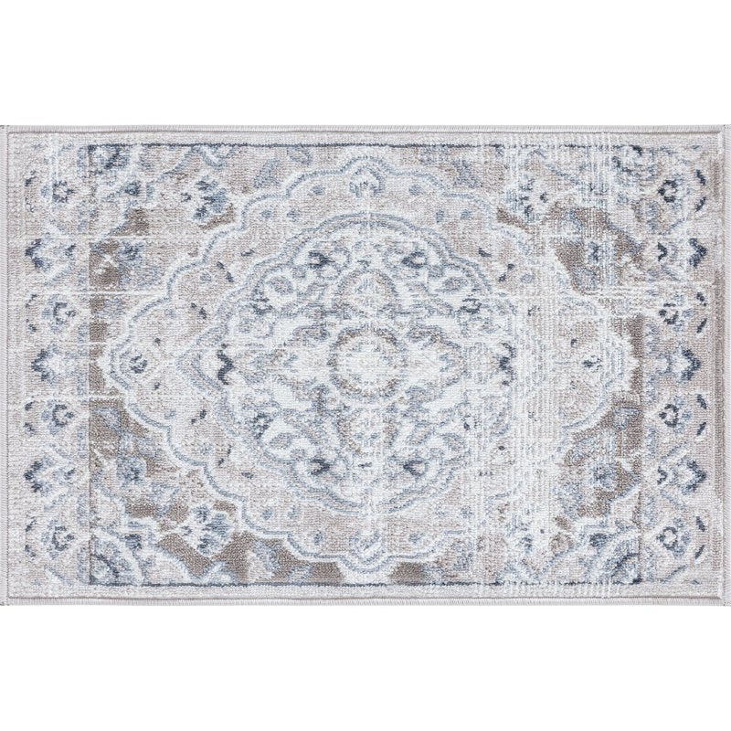 Indoor Doormat 2' x 3' Gray Traditional Medallion Floor Mat for Entrance