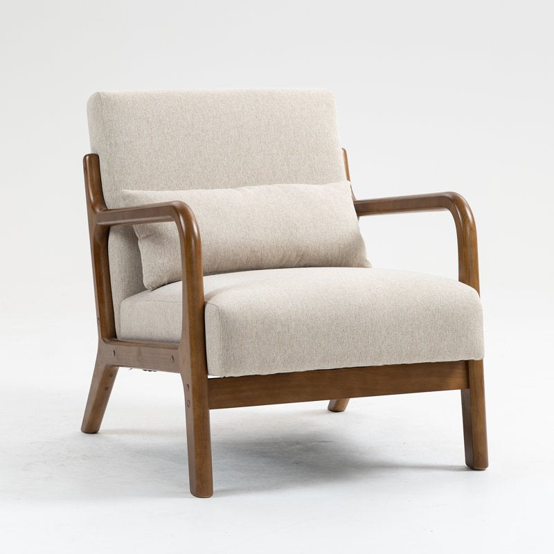 Beige Wood Arm Accent Chair - Comfortable Indoor Seating