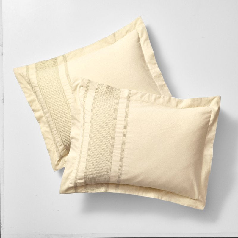Full/Queen Waffle Stripe Comforter Set - Cream 3-Piece Bed Bedding