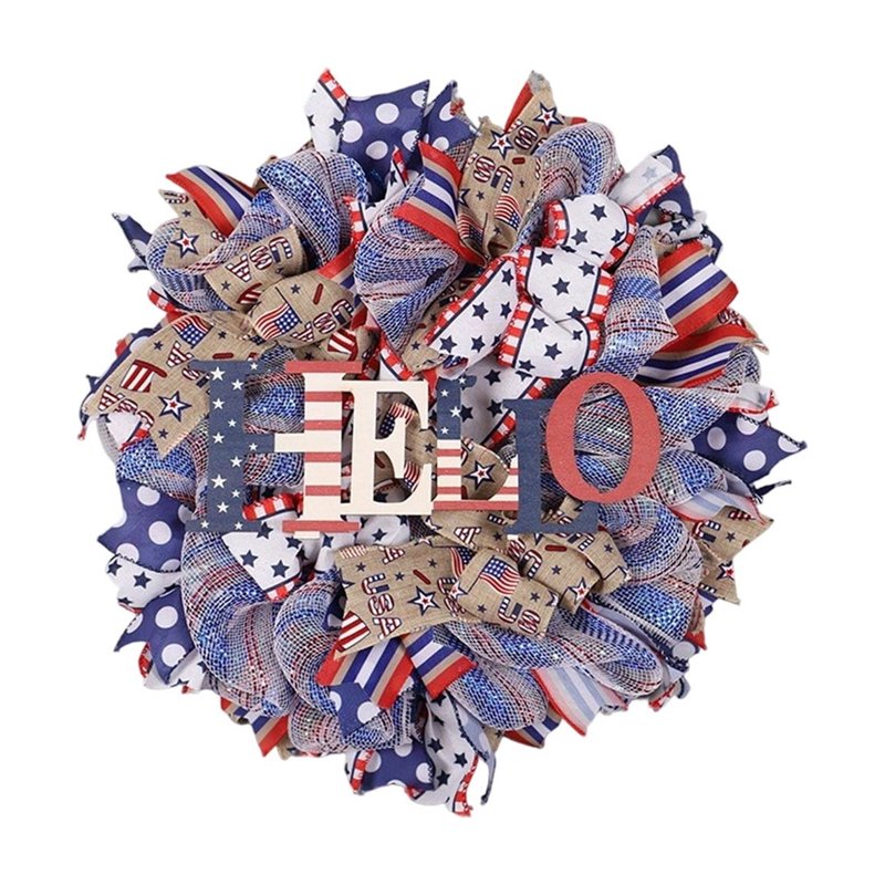 Patriotic Wreath for Front Door - Independence Day Artificial Decor - Variation 0H