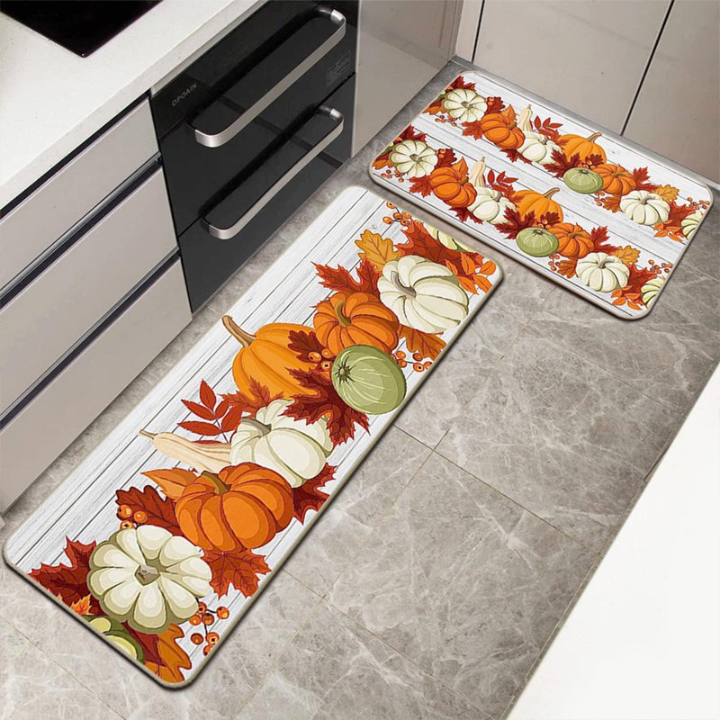 Halloween Pumpkin Rug and Mat Set - Non Slip Kitchen & Bathroom Decor E