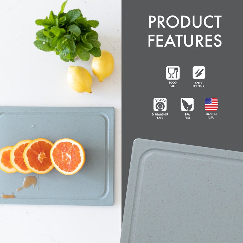 10 x 13 PolyFlax Cutting Board with Juice Well - Smoke Blue
