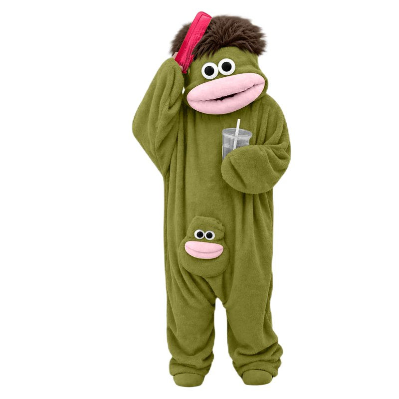 Dark Green Monster Onesie - Plush Pajamas for Kids & Adults, Level Up Your Lounge Game