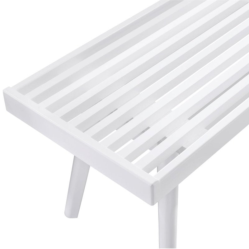 Solid Wood Slatted Bench - Modern White New Zealand Pine
