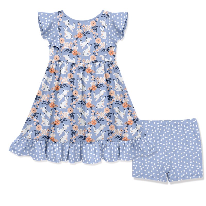 Peri Blue Toddler Girls Easter Bunny Meadow Dress & Short Set - 4T Variation