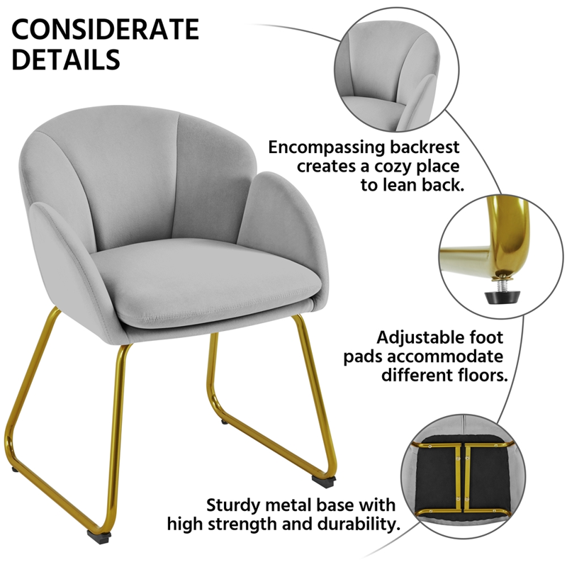 Pack of 2 Velvet Armchair Dining Chairs with Gold Legs - Gray