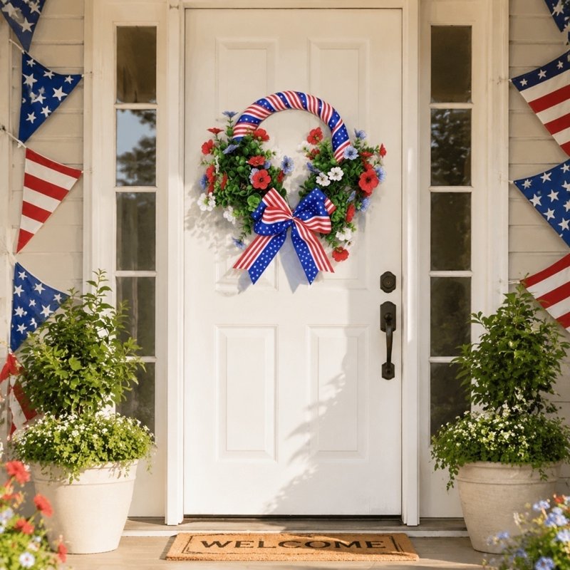 Nkmbld 4th of July Patriotic Wreath - Red White Blue Hydrangea Front Door Decor Z0A