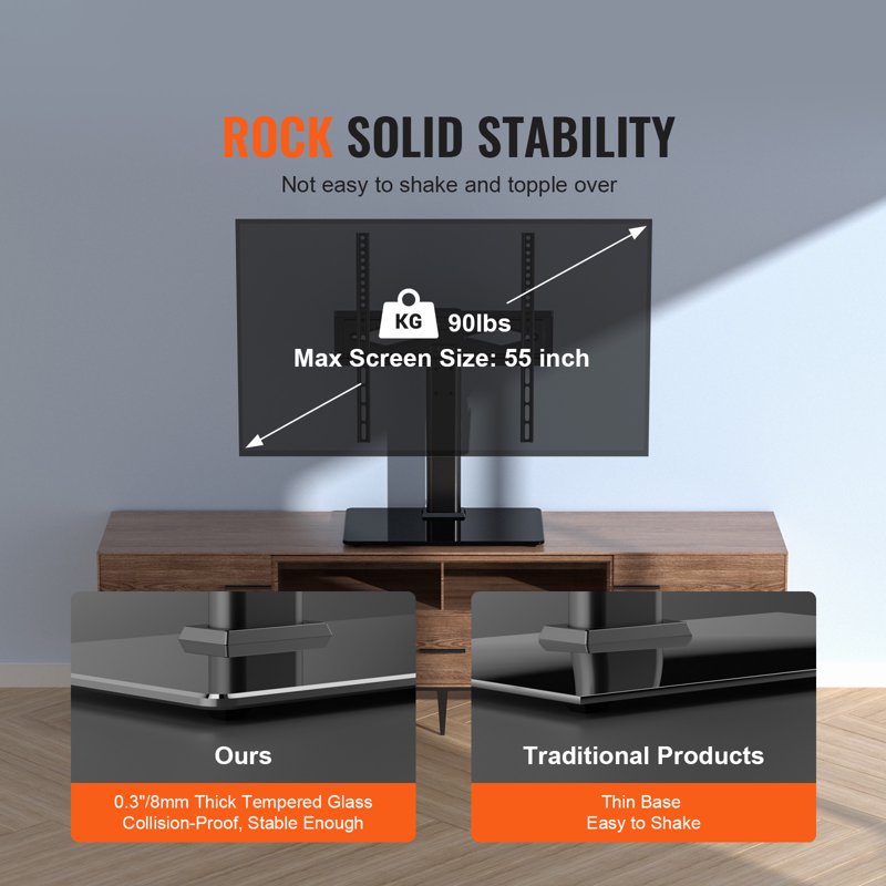 Universal TV Stand for 32-55 Inch TVs - Adjustable Height & Swivel