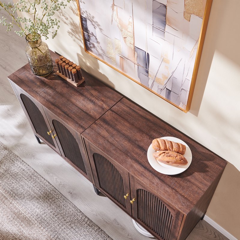 Wooden Buffet Cabinet with Storage - 61.75" W, Adjustable Shelf, Brown, 2 Pack