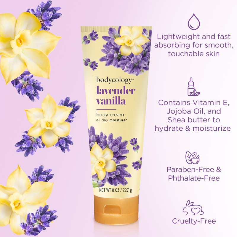 Lavender Vanilla Shea Butter Body Cream - Moisturizing & Non-Greasy, 8 oz