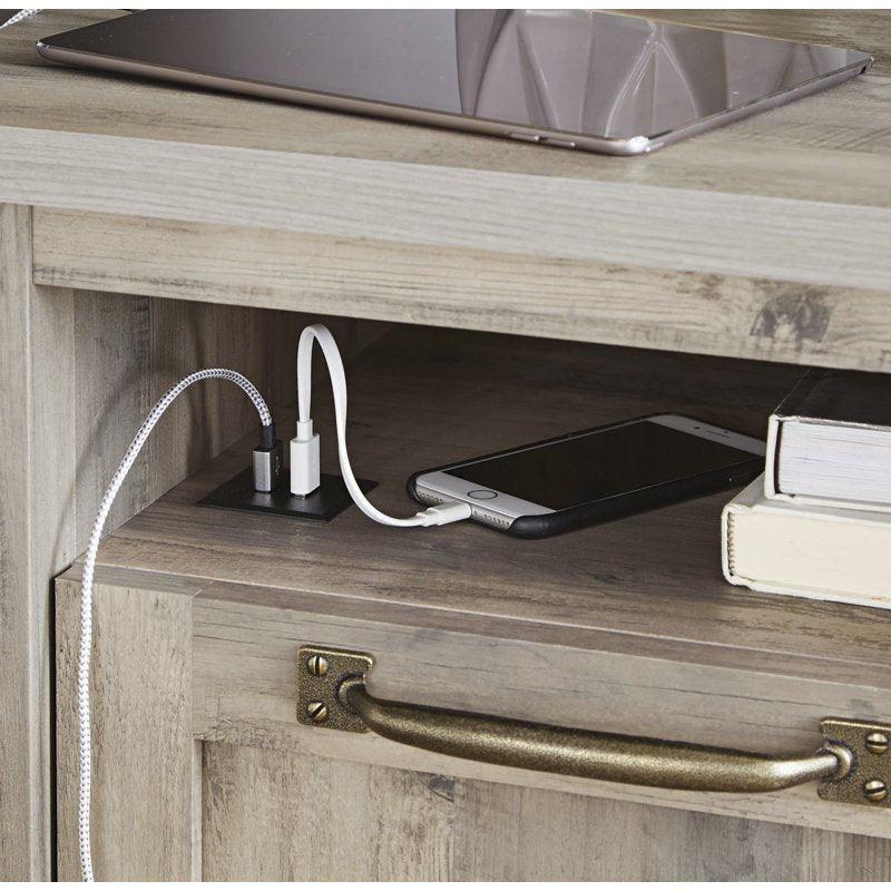 Modern Farmhouse Side Table with USB Ports - Rustic Gray