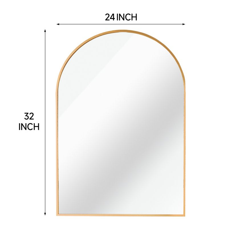Gold Arched Wall Mirror 24x32 for Bathroom & Bedroom - Modern Vanity Decor