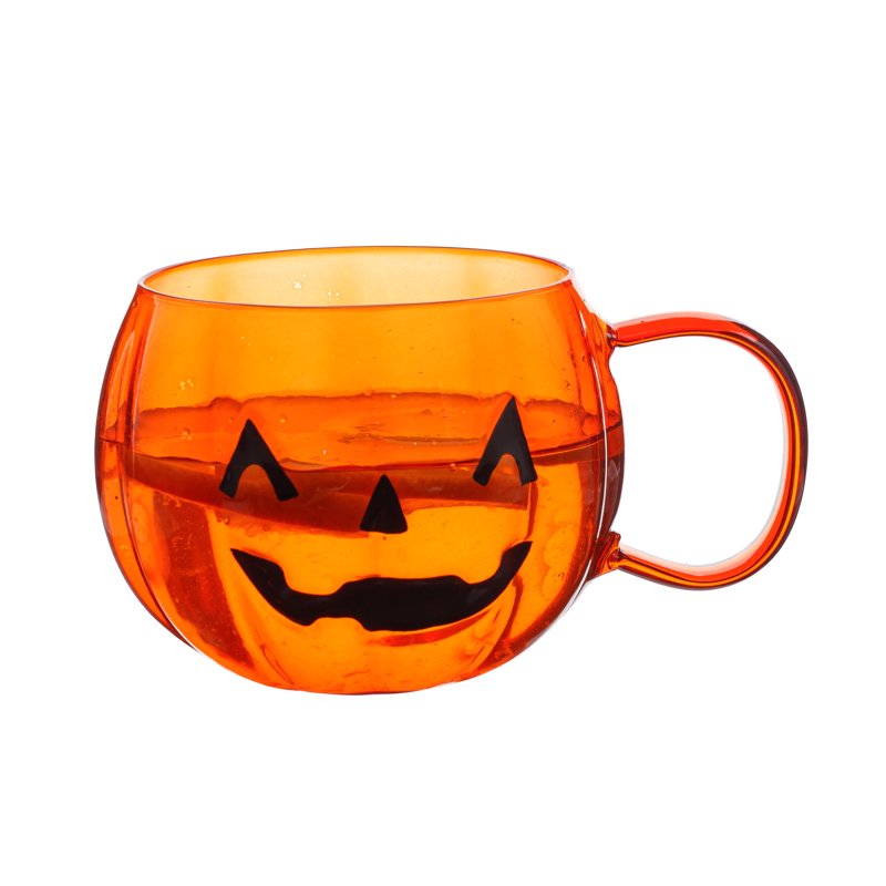 Glass Pumpkin Mug with Jack-o'-Lantern Face - Durable Borosilicate