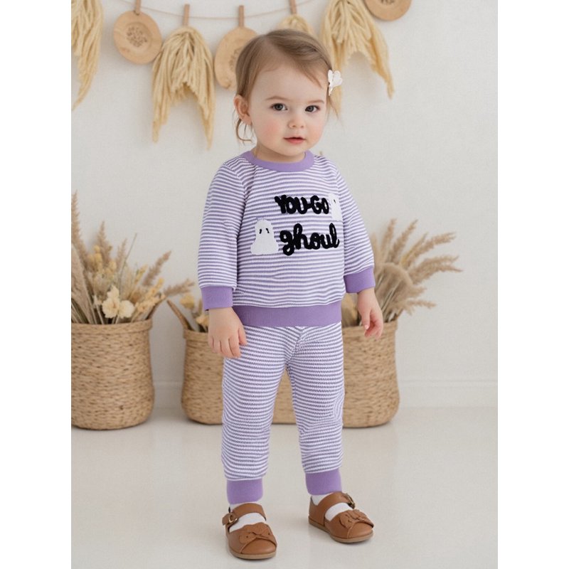 Baby Girl Halloween Outfits 2-Piece Stripes T-Shirt and Pants Set - Style 23, 6-12 Months