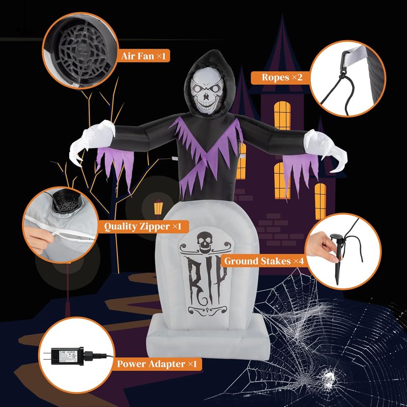Inflatable Halloween Yard Decoration with LED Lights - 6FT Spooky Grave Scene