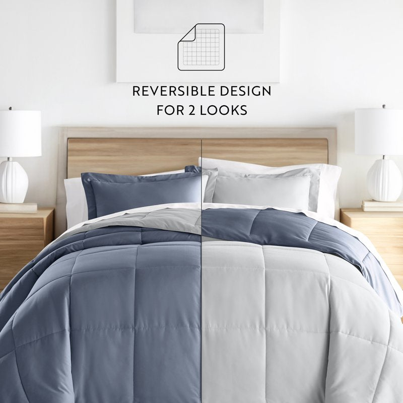 Reversible All-Season Light Gray & Stone Comforter Set - Full/Queen