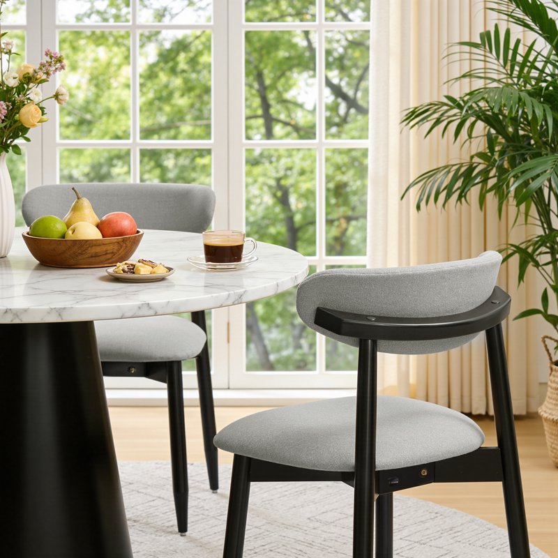 Upholstered Dining Chair Set of 4 - Gray Fabric with Curved Back