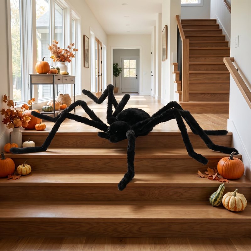 Large Black Fuzzy Sound-Activated Animated Spider - Halloween Indoor & Yard Decor - Variation L