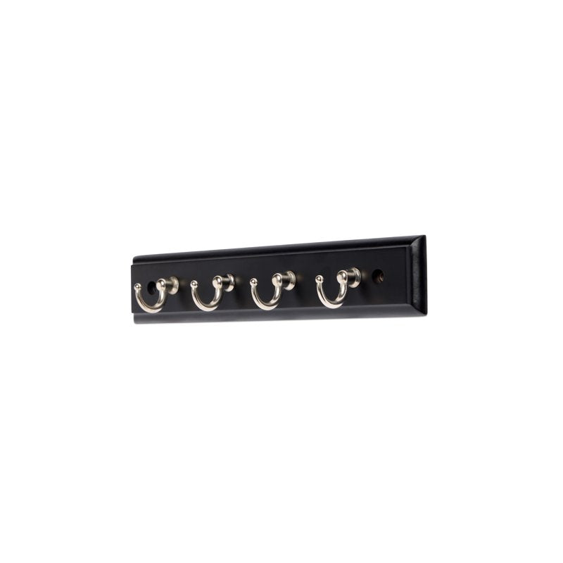 2 Pack Wall-Mounted Key Rail with 4 Satin Nickel Hooks - Black Finish, 8.75 Inch
