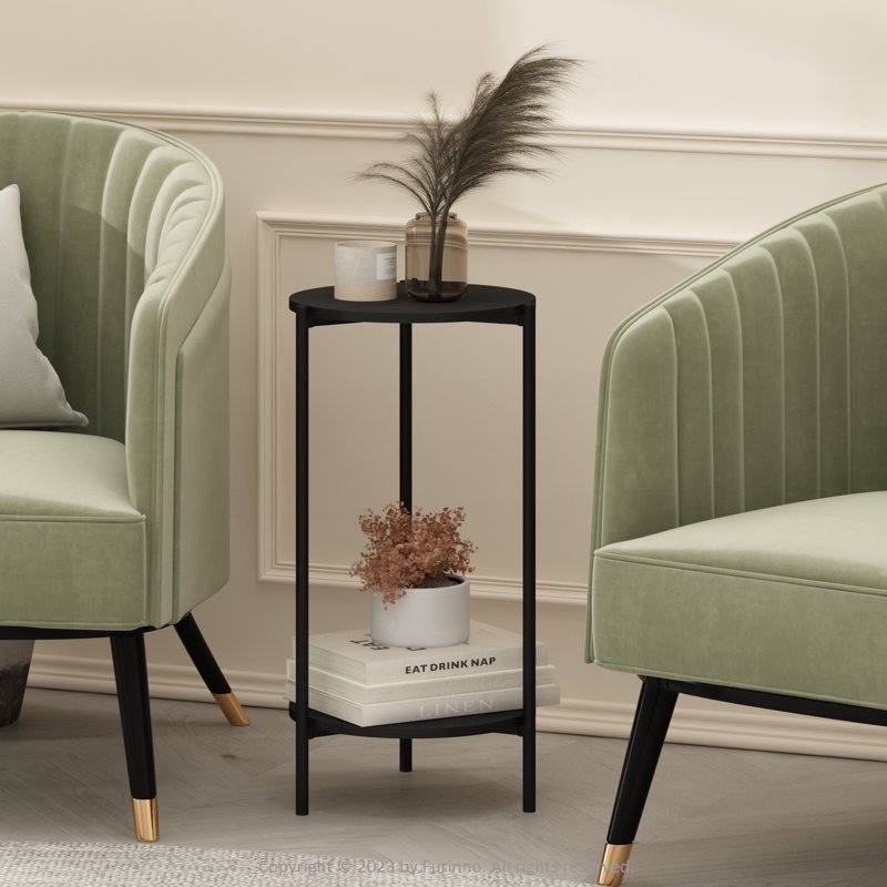 2-Tier Modern Round Side End Table with Sturdy Metal Legs
