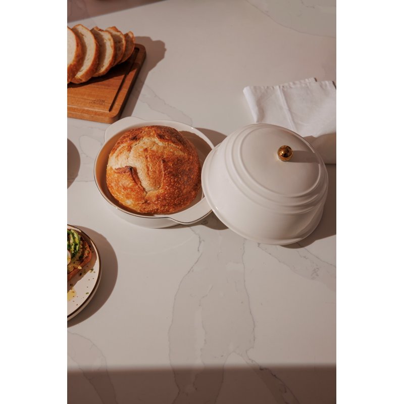 Ceramic Bread Oven - Cream Glaze with Gold Accents