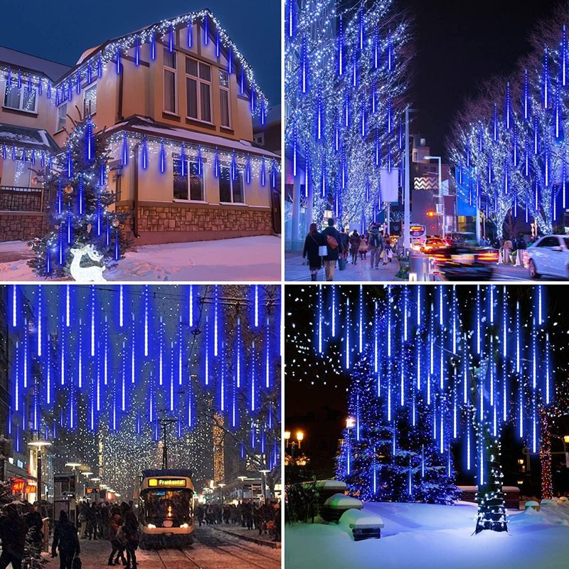 Blue Meteor Rain String Lights 50cm Solar Outdoor Decor for Christmas & Parties
