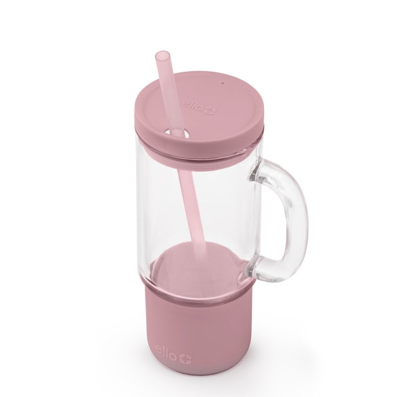 18 oz Glass Mug - Mauve with Splash-Resistant Lid & Handle