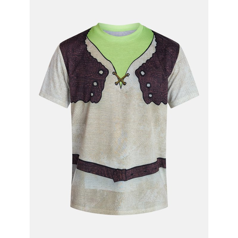 Shrek Men’s Graphic Cosplay Tee and Beanie Set - Natural Green 2XL