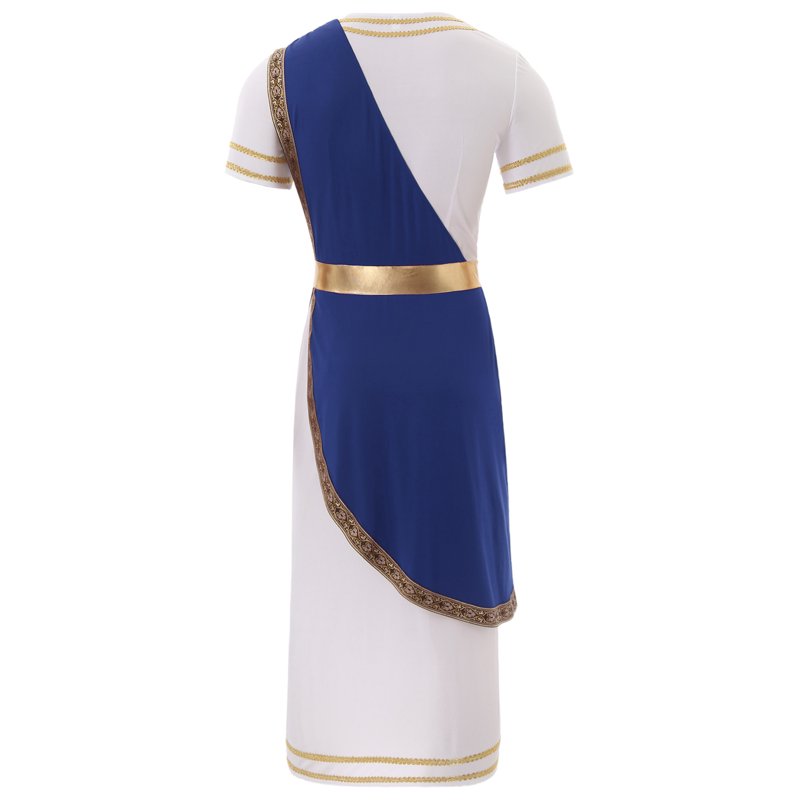 Mens Greek Toga Costume Short Sleeve Tunic with Belt - Blue XXL
