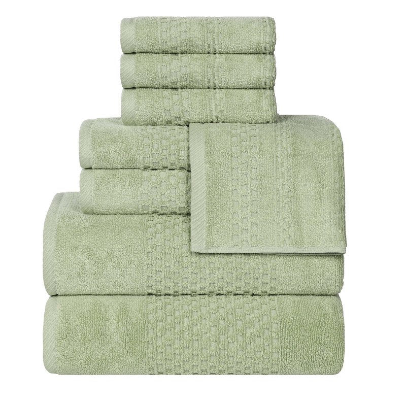 Green Cotton Waffle Textured Towel Set - 8 Piece Bathroom Towels - Superior Playa Zero Twist