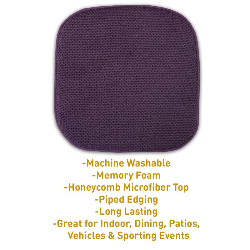 Memory Foam Chair Pad - Non-Slip Back 16" x 16" - Eggplant, 6-Pack