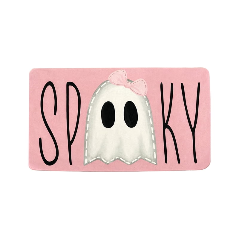 Pink Ghost Halloween Doormat - Cute Rubber Backing Indoor Outdoor Entryway - Variation O
