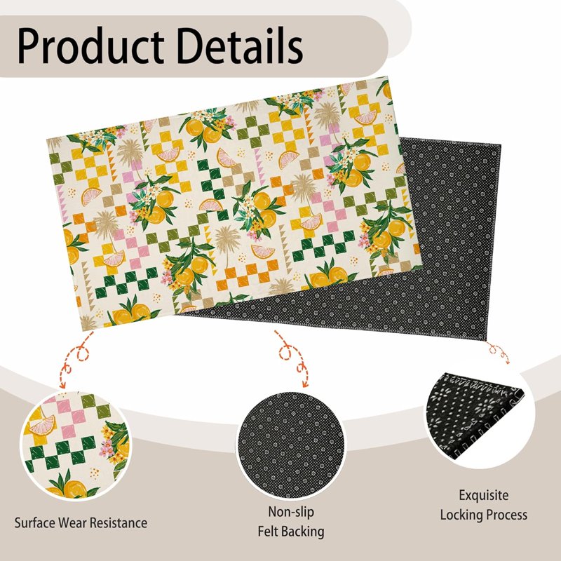 Lemon Entrance Door Mat 17x30 Inches - Summer Lemons & Flowers Doormat, Non-Slip Welcome Rug