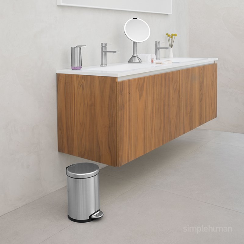 Compact Round Trash Can - 4.5L Brushed Stainless Steel, Soft Close Lid