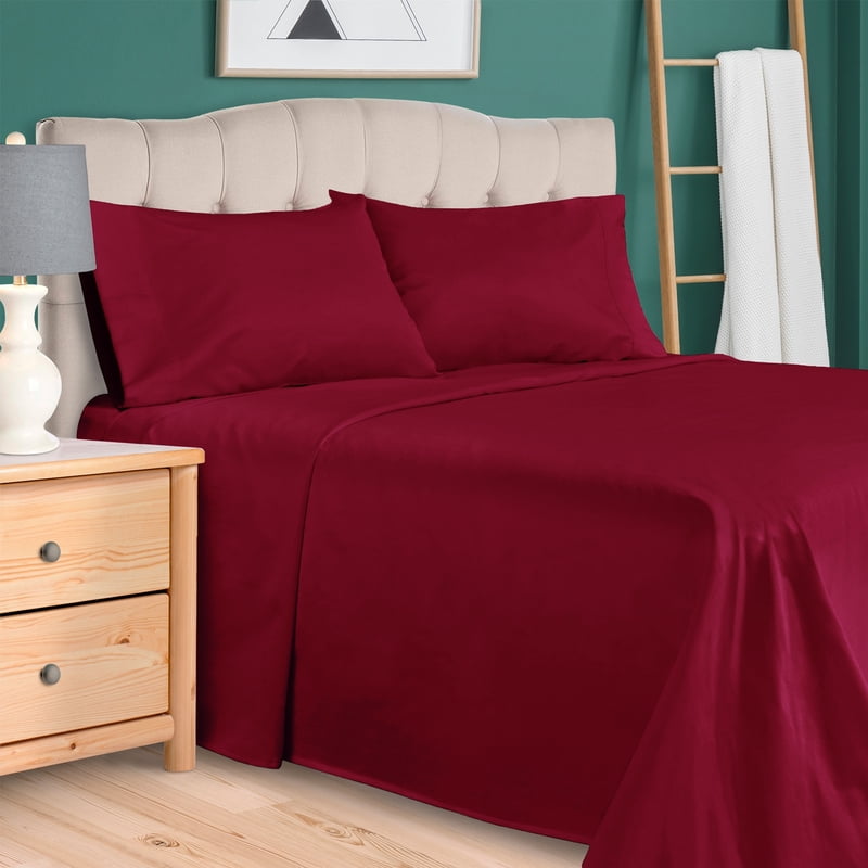 Burgundy Egyptian Cotton Sheet Set - California King, 4-Piece 300 Thread Count