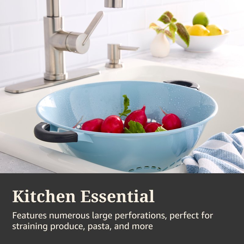 5-Quart Plastic Colander with Soft Grip Handles - Slate Blue