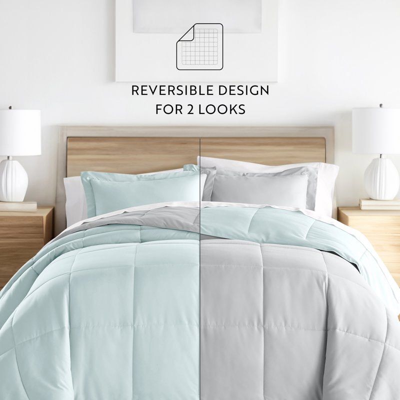 Twin/Twin XL Reversible Lightweight Down Alternative Comforter Set - Aqua & Gray