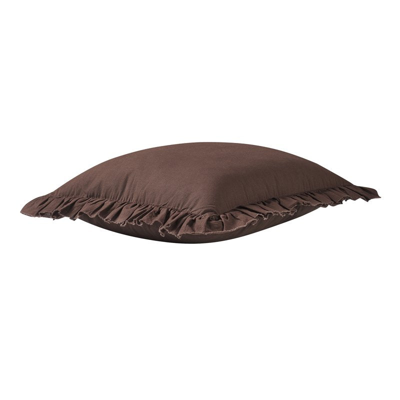 Brown Ruffle Cotton Decorative Pillow - 18x18 Farmhouse Style