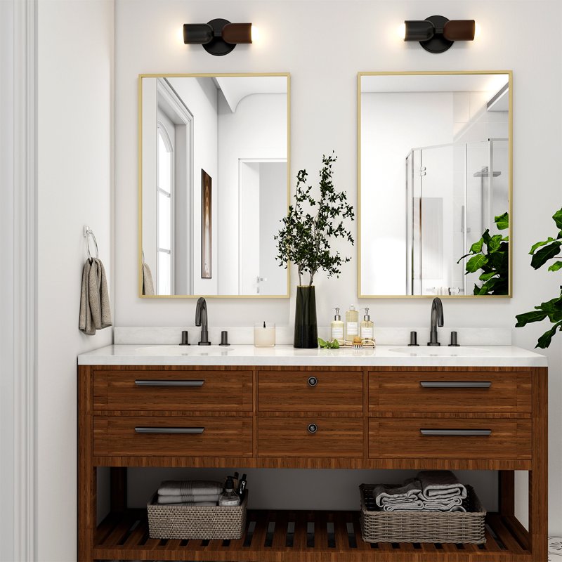 Rectangular Bathroom Wall Mirror 28x20in Gold Frame Vanity Mirror - Easy4Home